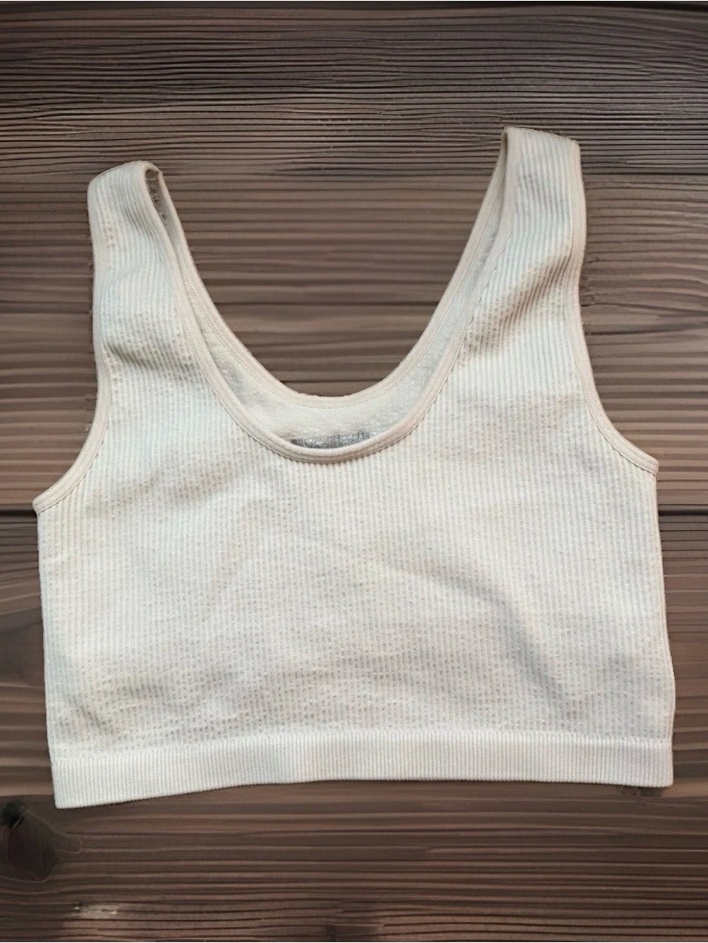 Forever 21 Beige Ribbed Knit Cropped Tank Top with Shelf Bra Small